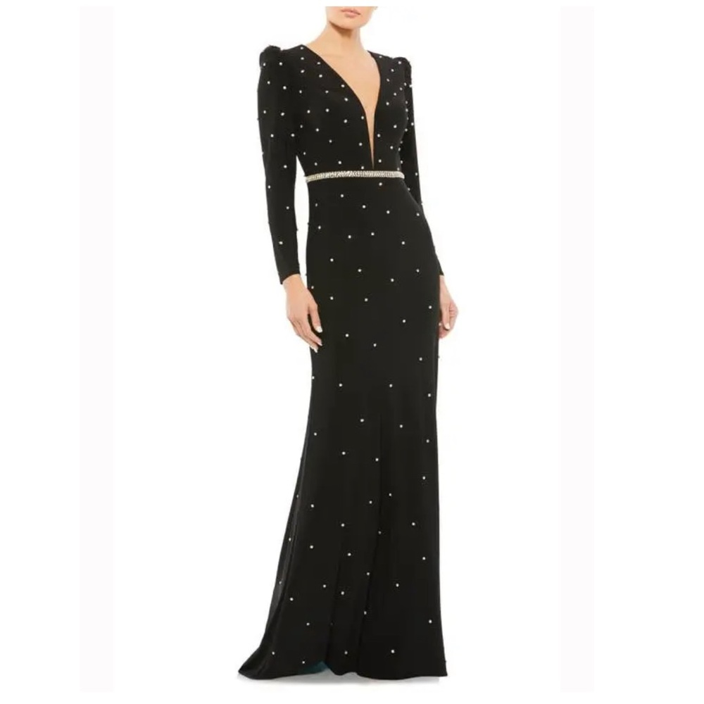 Mac Duggal Crystal Embellished Long Sleeve Gown Size 4